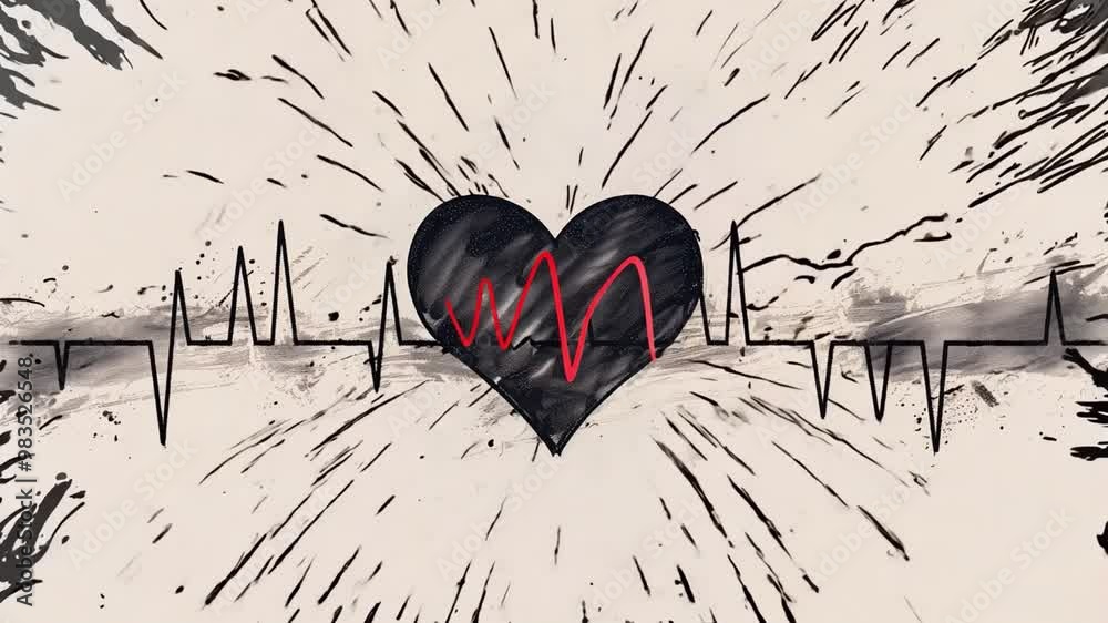 Poster a dynamic artwork showcases a heart symbol intertwined with a heartbeat graph, reflecting emotions a