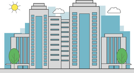 並ぶビルのアイコン、イメージ