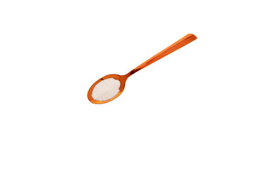 Baking soda powder in spoon - Healthy food. White background