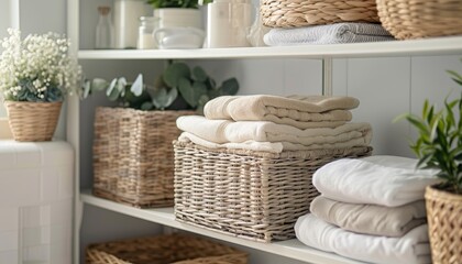 Fototapeta premium Explore chic and functional home storage solutions for better organization and stylish living.