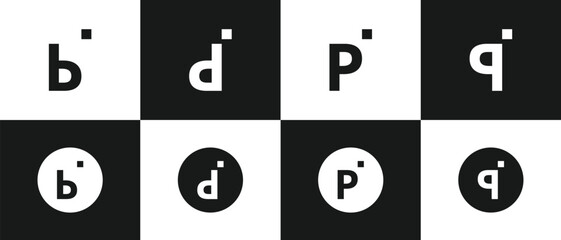 Set of Four Vector Minimal Lettermark Logo Collection With Initials BDPQ