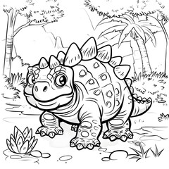 Ankylosaurus Coloring Page for Kids in Dinosaur Forest