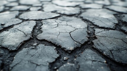 Cracked asphalt surface highlighting environmental wear and tear.