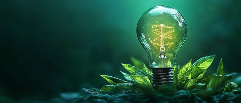 Sustainable green energy bulb, eco technology, environmental concept, save earth planet, green energy idea
