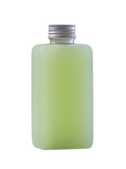 clear plastic bottle containing light green guava juice inside with transparent image of PNG format extension.