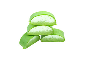 Aloe vera slices are stack with transparent image of PNG format extension.