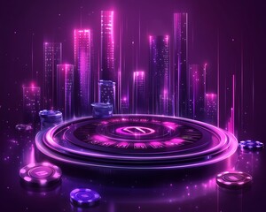 Fototapeta premium Elegant and minimalist banner for Non GAME STOP Casino, dark purple backdrop, bold GAME STOP text either above or on the left, gaming elements included, harmonious design