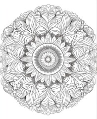 Intricate Bamboo Mandala Design in Black and White Line Art