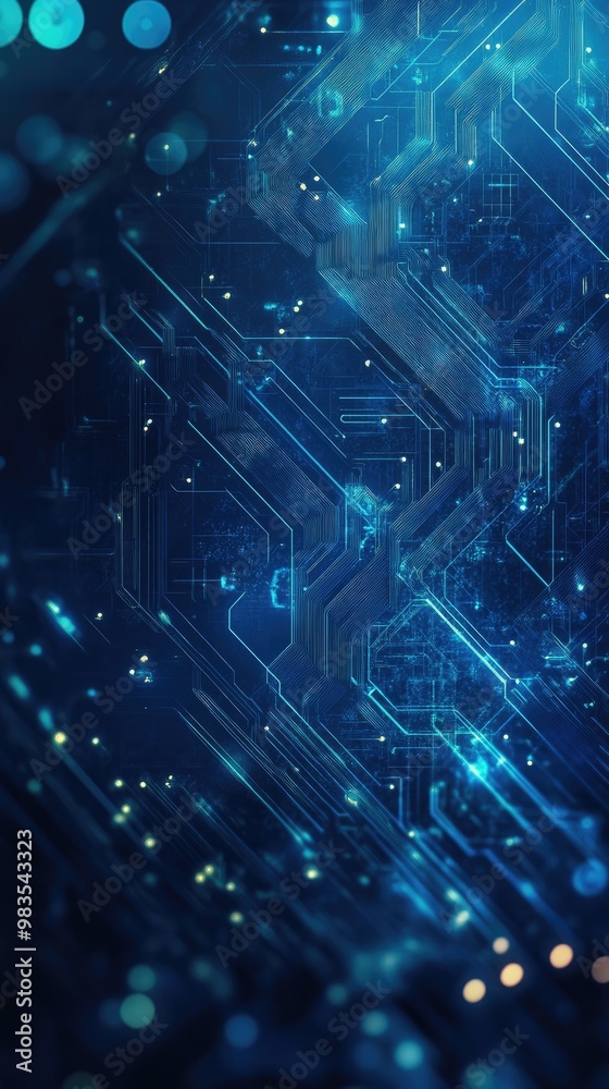 Wall mural abstract blue technology background with circuit patterns and glowing elements, ideal for digital pr