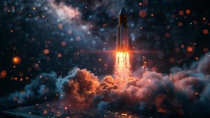 Rocket Exiting Laptop Screen