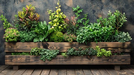  Wooden Planter Box with Plants