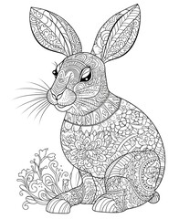 Naklejka premium Intricate Mandala Rabbit Line Art Drawing for Coloring