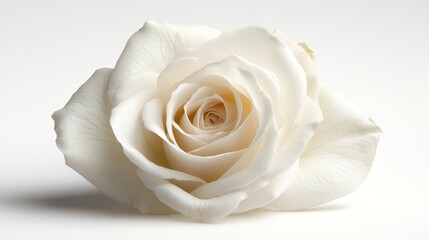 Pure white rose in full bloom, isolated on solid white background, ideal for elegant and luxurious designs