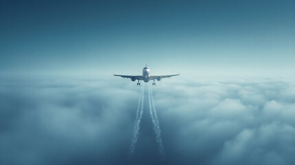 A jet is flying through a cloudy sky.