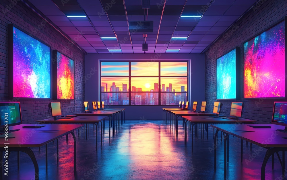 Fototapete dynamic image of educational tools like interactive screens and educational software in a contempora