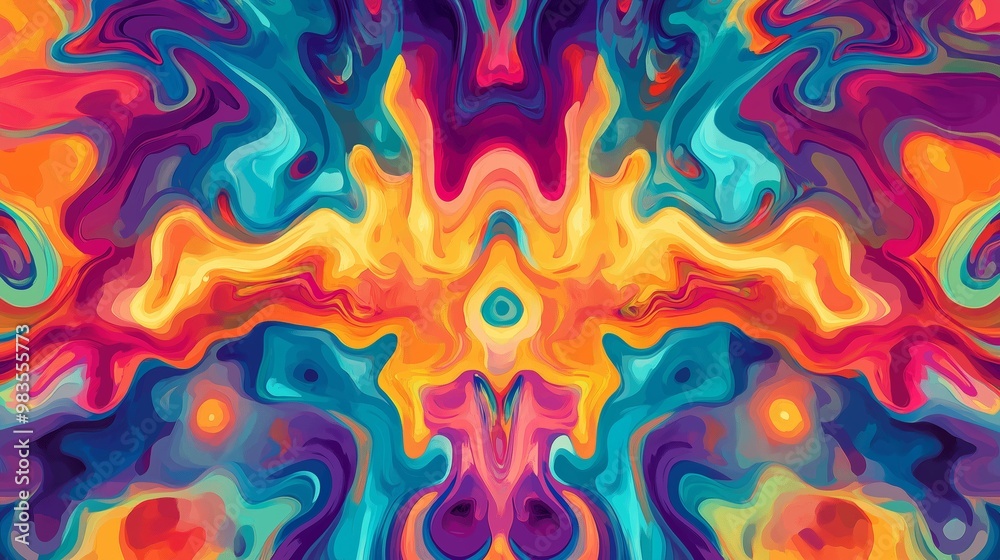 Poster abstract colorful pattern showcasing vibrant swirls and fluid shapes in a dazzling array of hues and