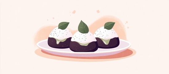 Flat style illustration of mizu shingen mochi dessert