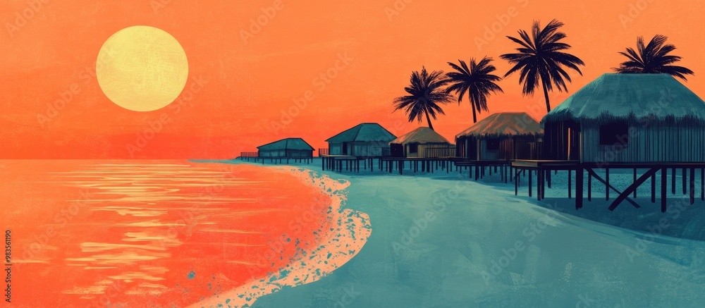 Wall mural Beach Huts at Sunrise