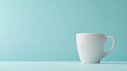 Fototapeta premium Modern minimalist coffee cup with sharp edges, zoomed-in on a light blue background