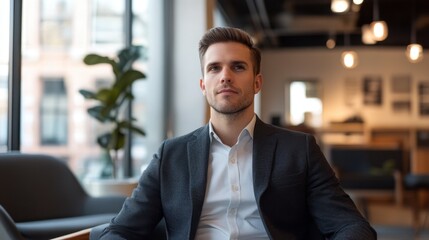 A man with neatly styled, short hair sitting in a modern office, his hair complementing his professional attire.