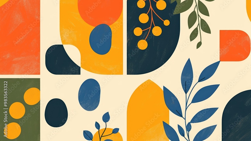 Poster minimalistic geometric painting featuring simple shapes and figures abstract vector pattern design i