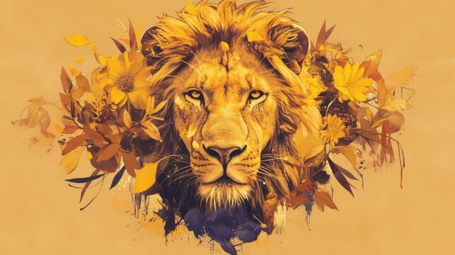 Artistic illustration of a lion design suitable for children s sweatshirts and t shirts