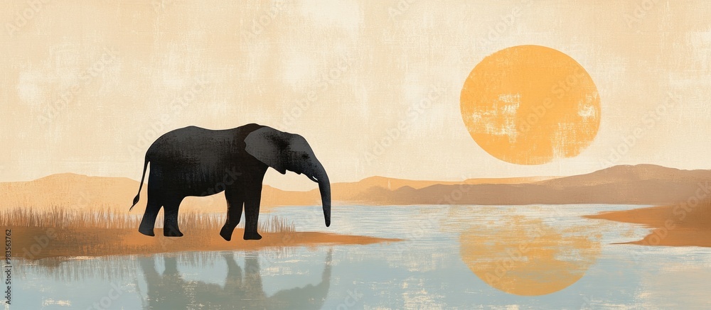 Wall mural African elephant in a waterhole