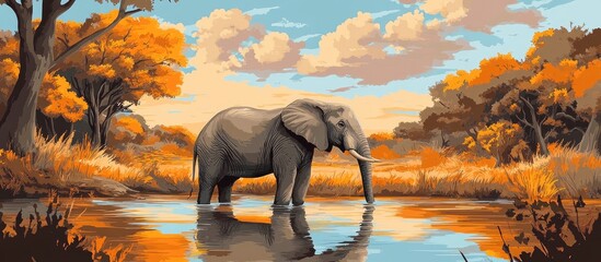 Matriarch elephant drinking water on a hot day among the bushes