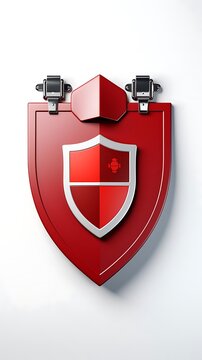 recommend clip art: A red shield emblem with a silver outline, symbolizing protection and security.