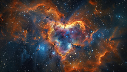 Colorful interstellar cloud formation resembling a heart