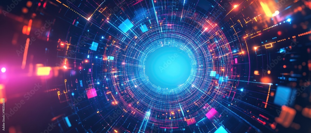 Poster futuristic abstract background featuring a tech circle with a central blank space enhanced by multi 
