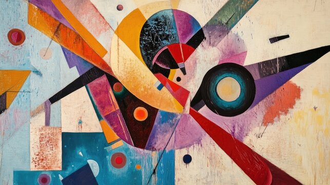 Abstract surrealist artwork influenced by the techniques and styles of Kandinsky