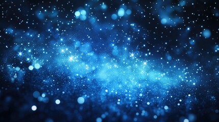 Fototapeta premium Enchanting abstract backdrop featuring a stunning blue starry sky with glowing stars in pitch darkness A whimsical galaxy filled with shimmering magical dust particles illustrated in 2D