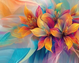 Fototapeta premium Vibrant fractal design featuring decorative floral elements on an abstract backdrop