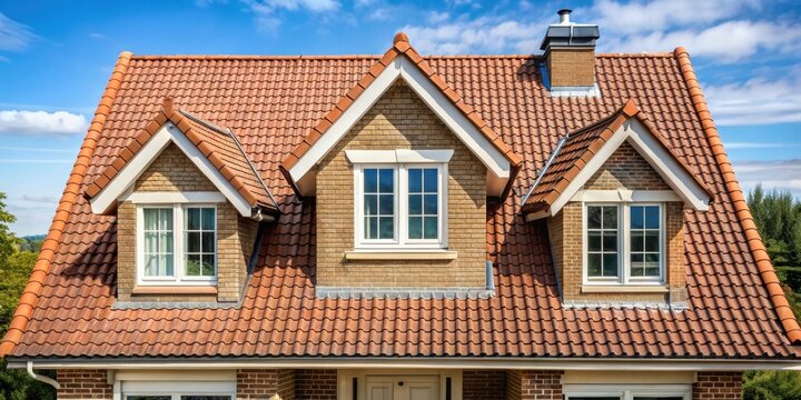 Renovated house front with dormer windows and tiled roof showing gauben