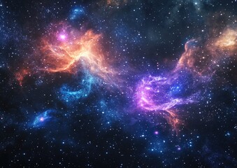 Fototapeta premium Vibrant expansive nebula featuring young stars set against a cosmic backdrop created through 3D illustration