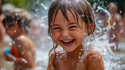 Obraz premium Joyful Siblings in a Playful Water Fight - Energetic and Carefree Fun