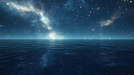 Starry sky reflecting on calm water 3D illustration