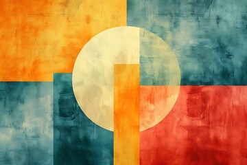 Naklejka premium Abstract geometric composition with vibrant colors and circular elements.
