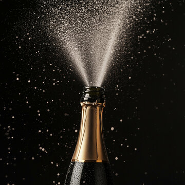 champagne bottle exploding with liquid