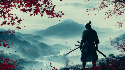 Samurai, sumi-e, ink painting, Japanese painting, Edo period, Meiji, Japan, cool, Japanese armor, Japanese sword, battle, traditional, building, anime, manga, comic