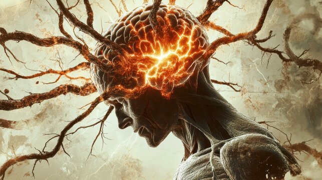 Illustration of brain rewiring itself, transforming negative synapses into positive ones