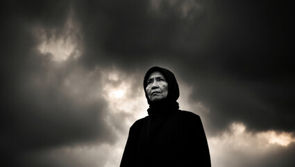 A hauntingly beautiful, high-contrast, black and white photograph capturing the essence of the International Day of Non-Violence