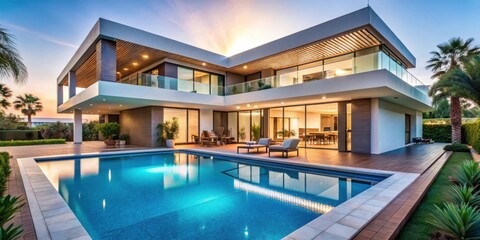 Fototapeta premium Luxurious Villa with a Spacious Pool and Modern Design for Relaxation and Recreation