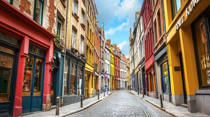 Fototapeta premium The historic streets of Lille, with Flemish architecture and colorful facades.