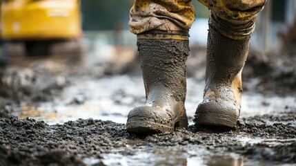 Rugged Boots Trekking Through Muddy Countryside Landscape