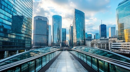 Fototapeta premium The modern skyline of La Paris' business district, with futuristic glass buildings.