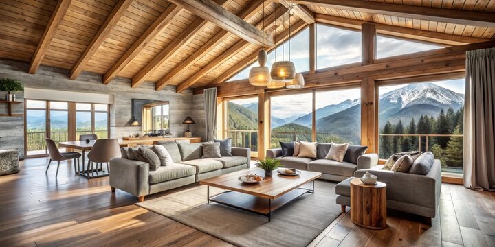 Modern chalet style flat with wood interior design perfect for cozy mountain retreat living