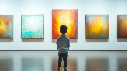 Fototapeta premium Child Observing Paintings in Art Gallery