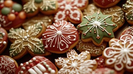Beautifully decorated gingerbread cookies in festive shapes, perfect for holiday celebrations and seasonal gatherings.